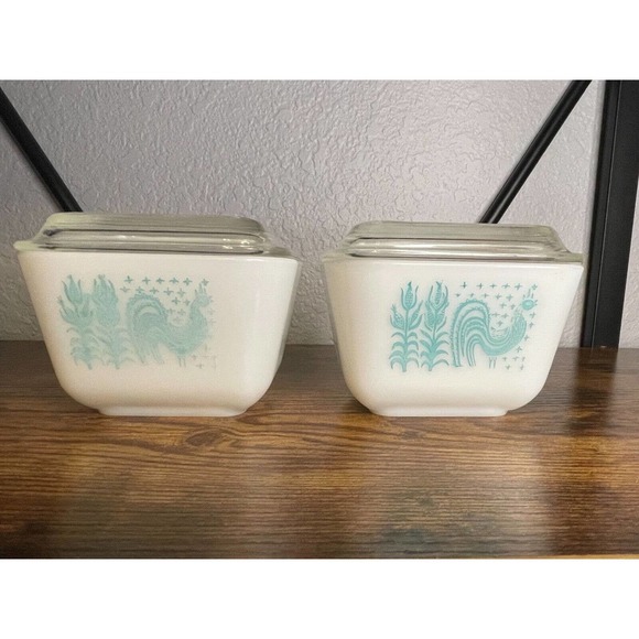 Set of 3 Vintage Pyrex Turquoise Amish Butterprint Dishes #472 #501 - Picture 2 of 16